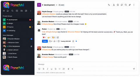 Channels, direct messages and faster teamwork Panchhi screenshot